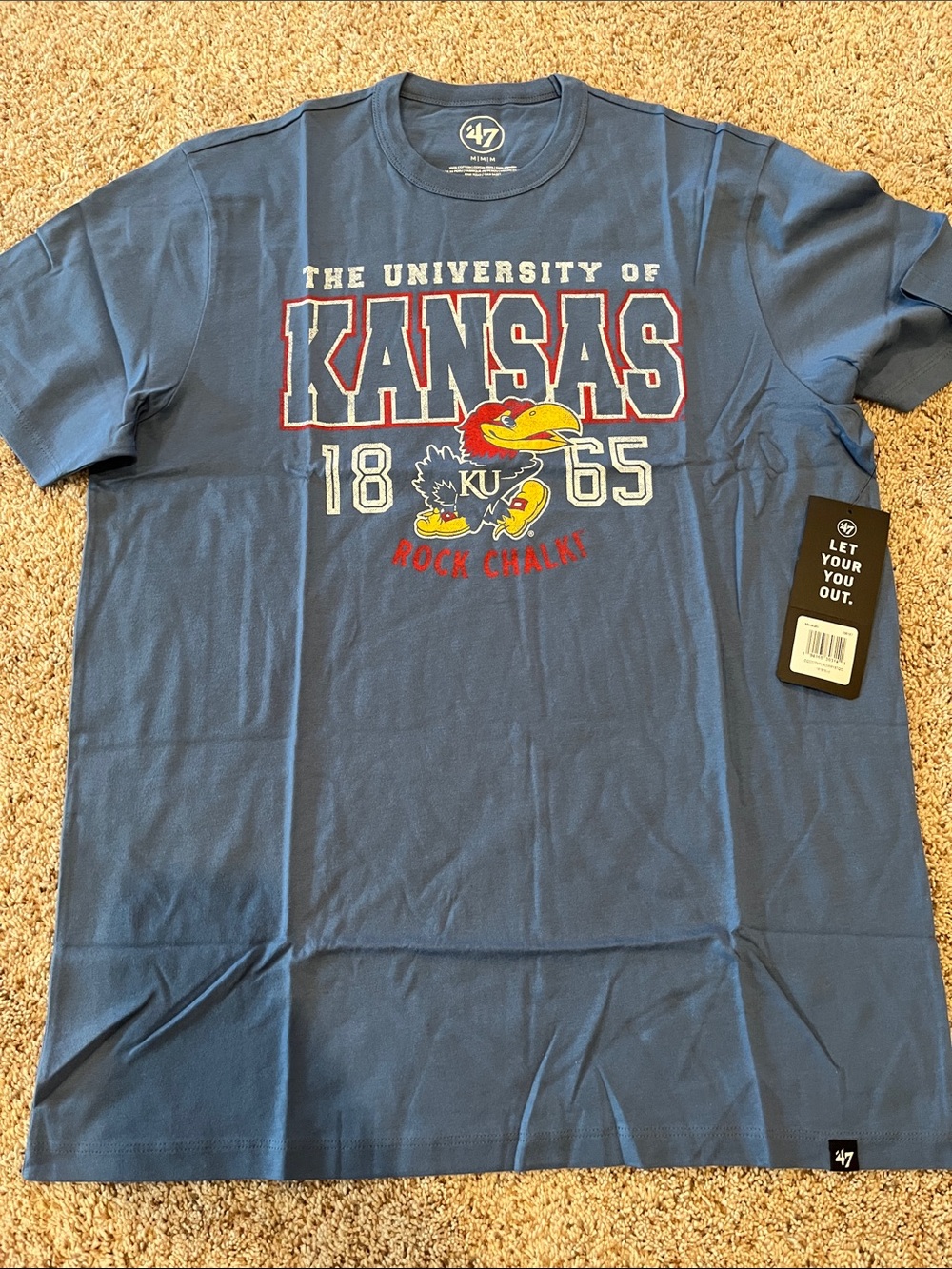 47 Brand Kansas Jayhawks Navy Blue Graphic Tee with Red & Yellow Accents